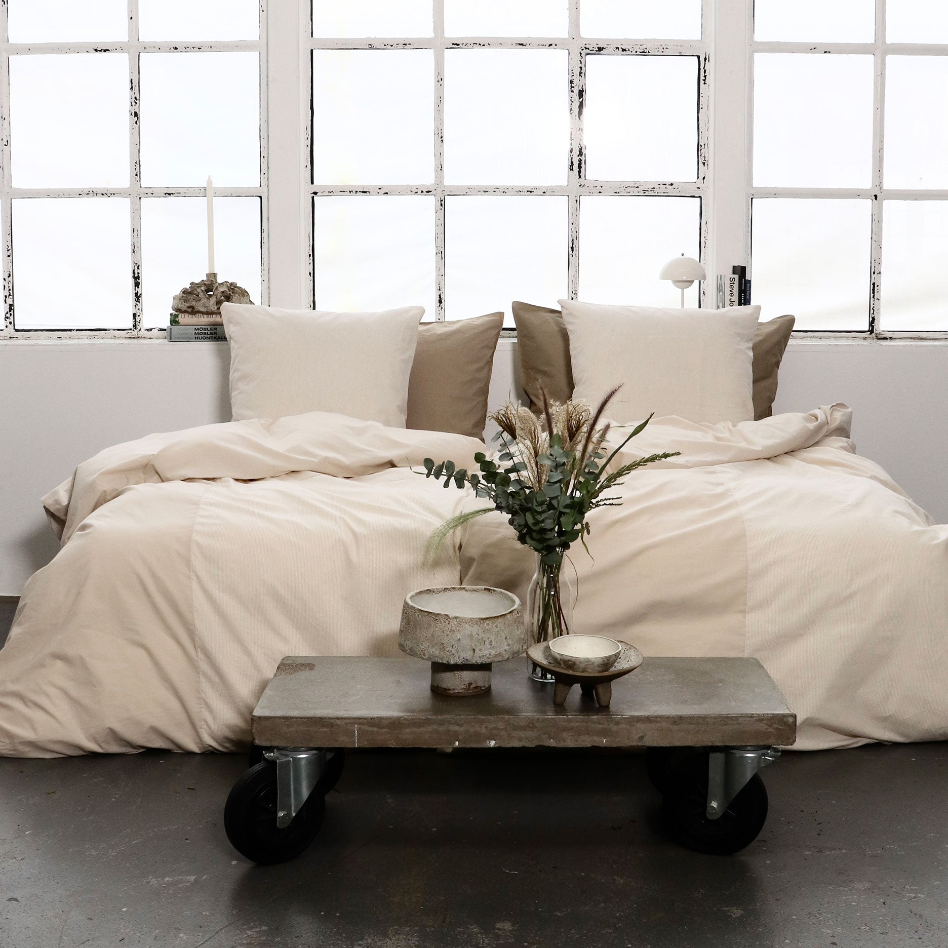 Patchwork mini strib sengetøj 140x220 cm sand